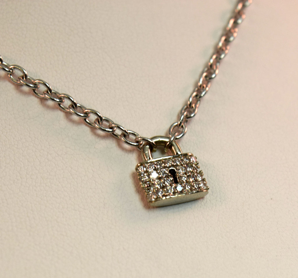 White Gold Diamond Lock Necklace