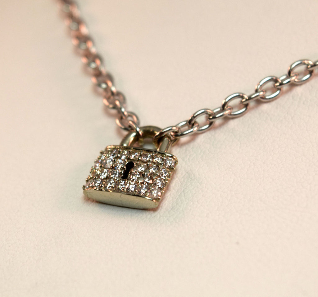 White Gold Diamond Lock Necklace