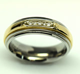 Men's Stainless Steel 14K Yellow Gold and Diamond Ring
