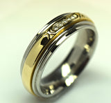 Men's Stainless Steel 14K Yellow Gold and Diamond Ring
