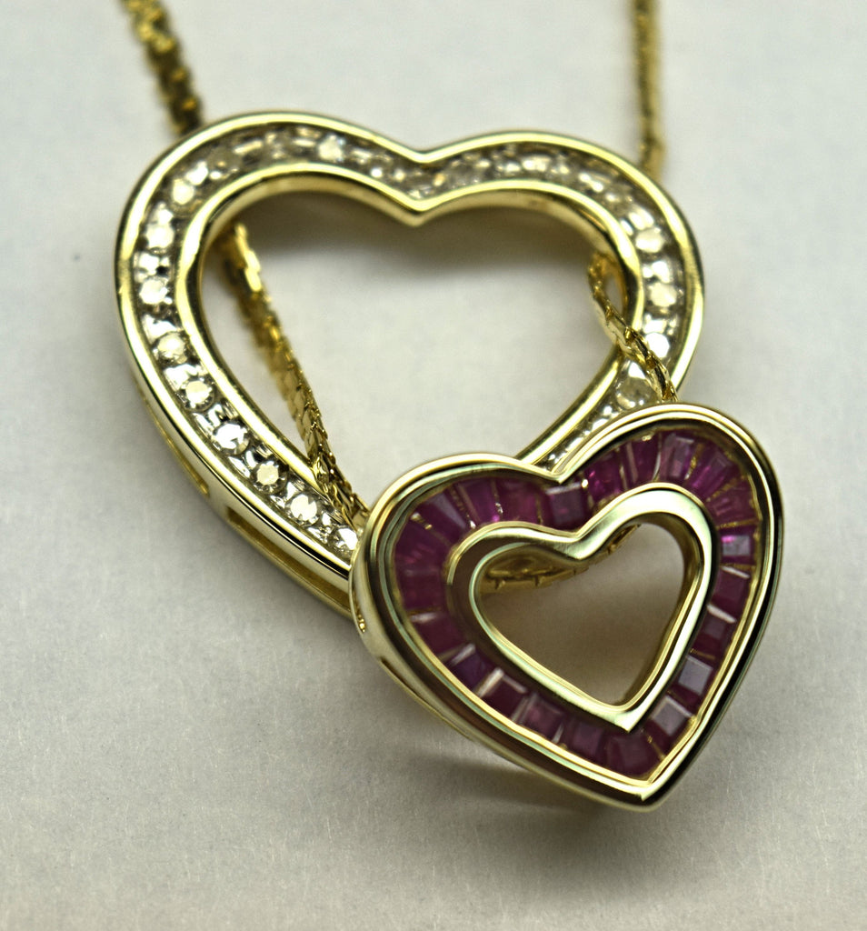 Yellow Gold Heart diamond ruby neckalce