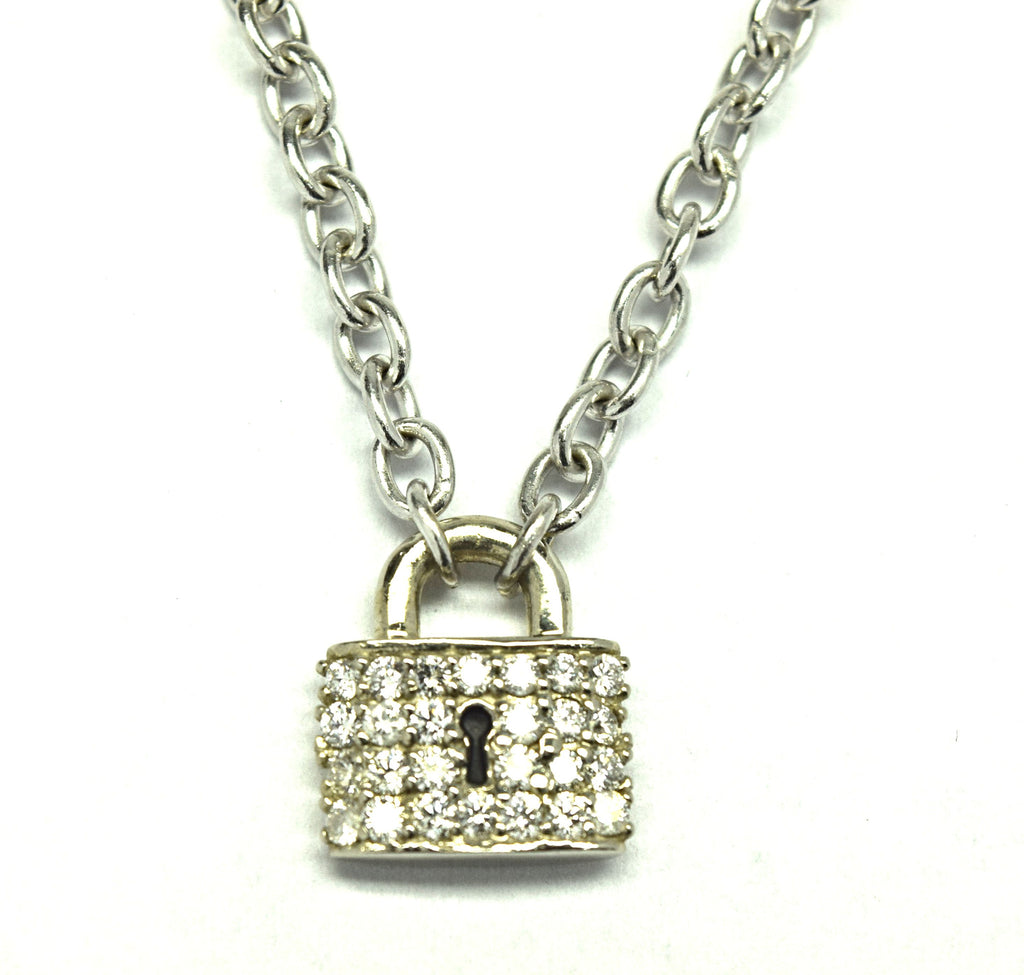 White Gold Diamond Lock Necklace