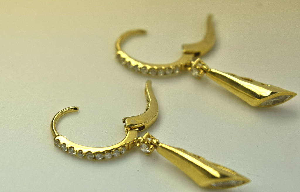 Yellow gold diamond leverback earrings