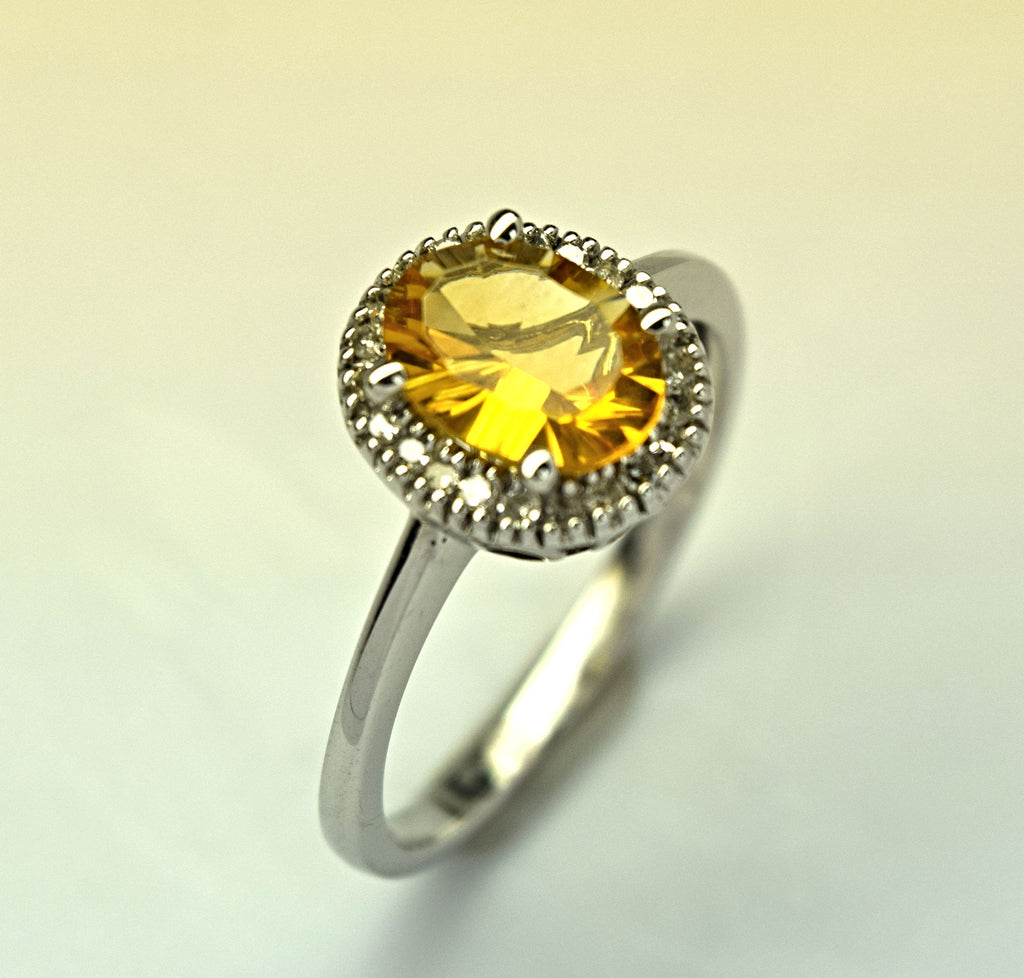 white gold citrine and diamond ring