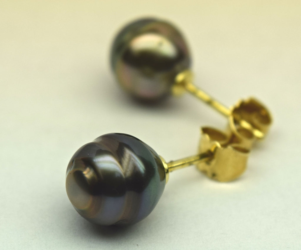 Yellow Gold Tahitian Pearl Stud Earrings