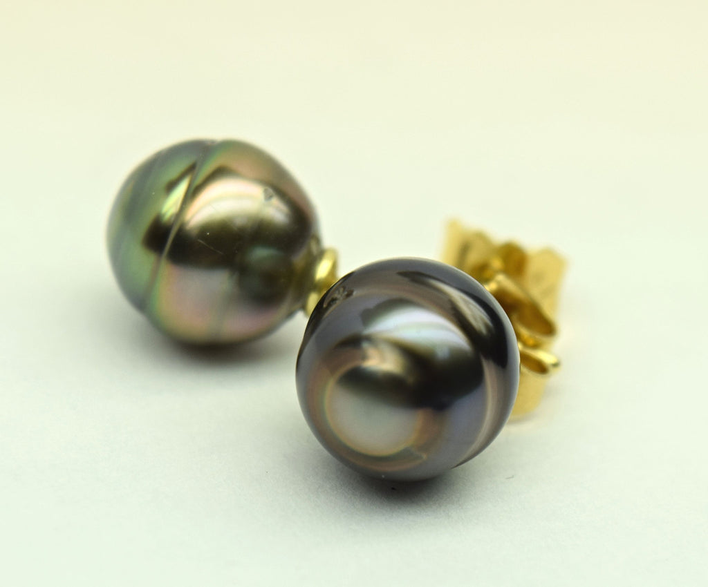 Yellow Gold Tahitian Pearl Stud Earrings