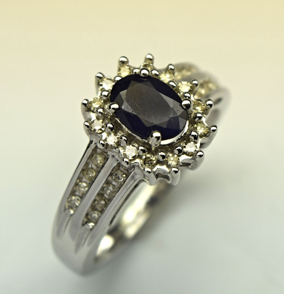 white gold sapphire and diamond ring