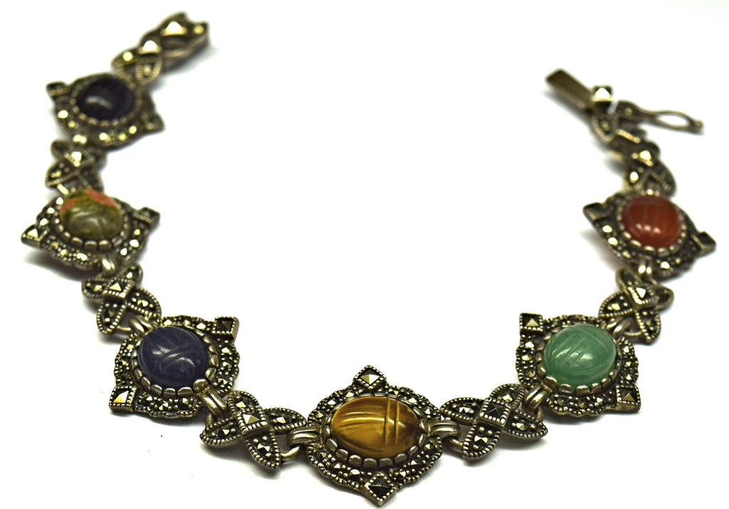 Multi-stone antiqued silver bracelet