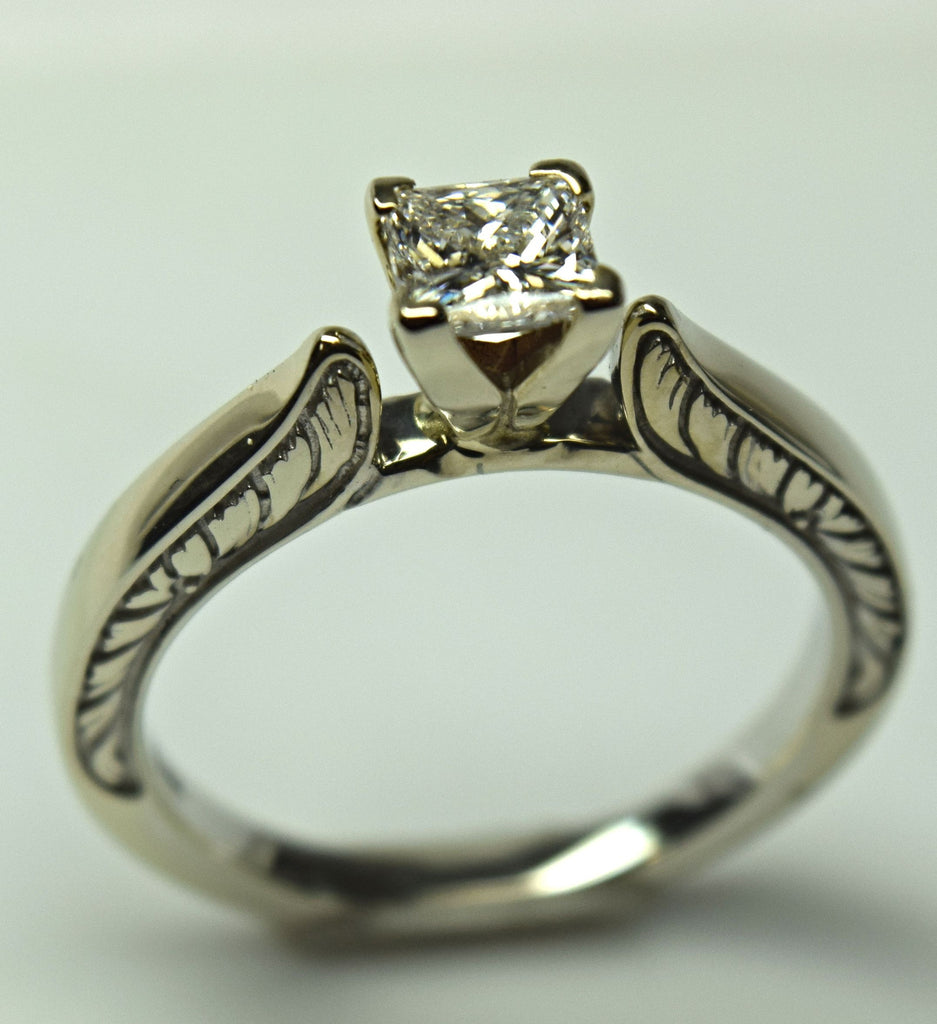 White Gold Princess Cut Cathedral Style Solitaire