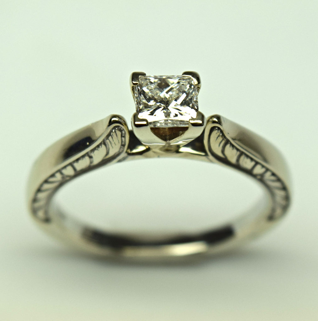White Gold Princess Cut Cathedral Style Solitaire
