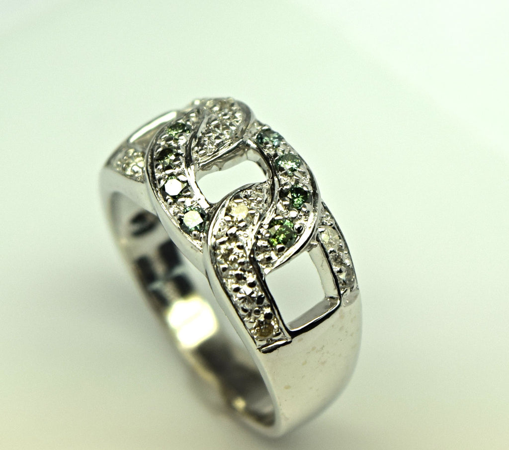white gold green and white diamond ring