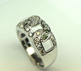 white gold green and white diamond ring