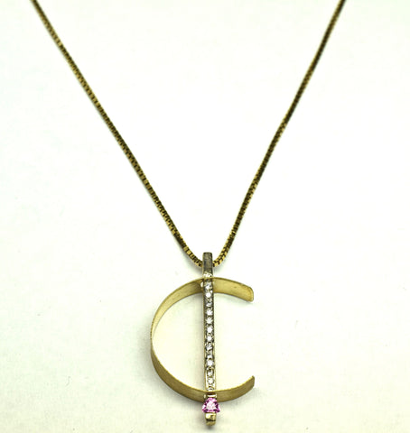 Yellow Gold Pink Sapphire Necklace
