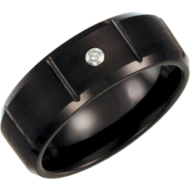 White/Black Tungsten Black/White Diamond Satin Finish Grooved Band