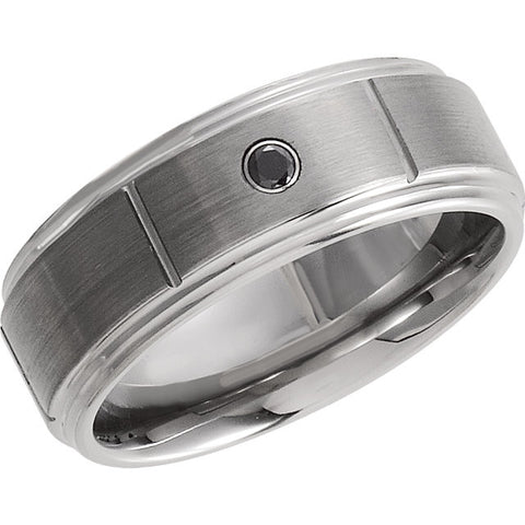 White/Black Tungsten Black/White Diamond Satin Finish Grooved Band
