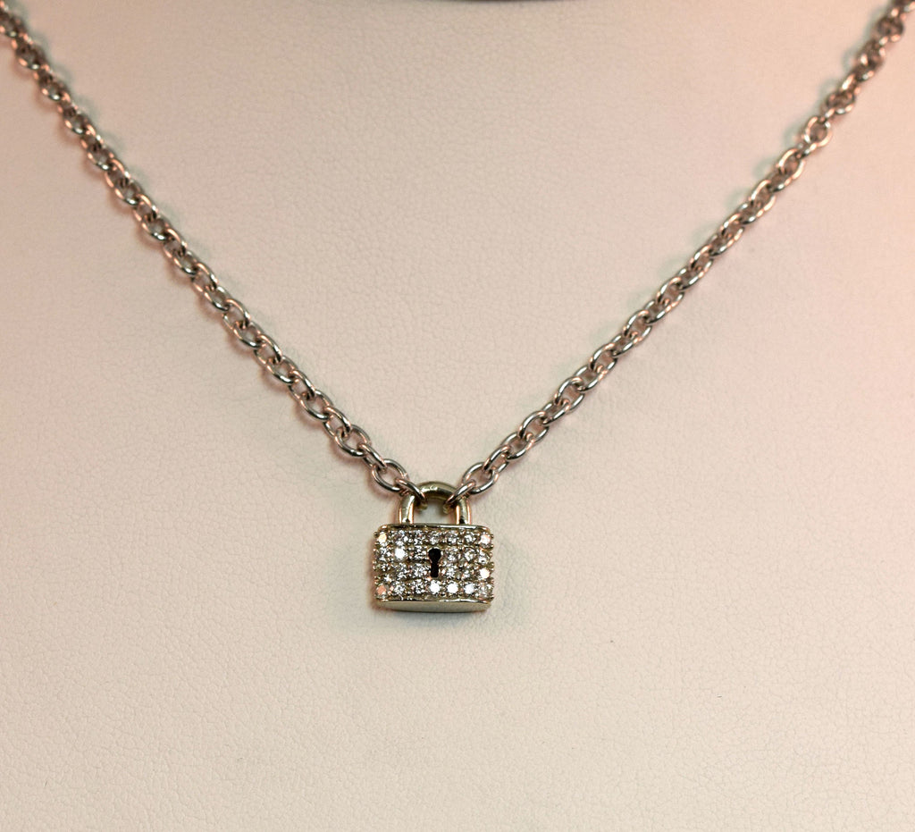 White Gold Diamond Lock Necklace – jewelry custom design
