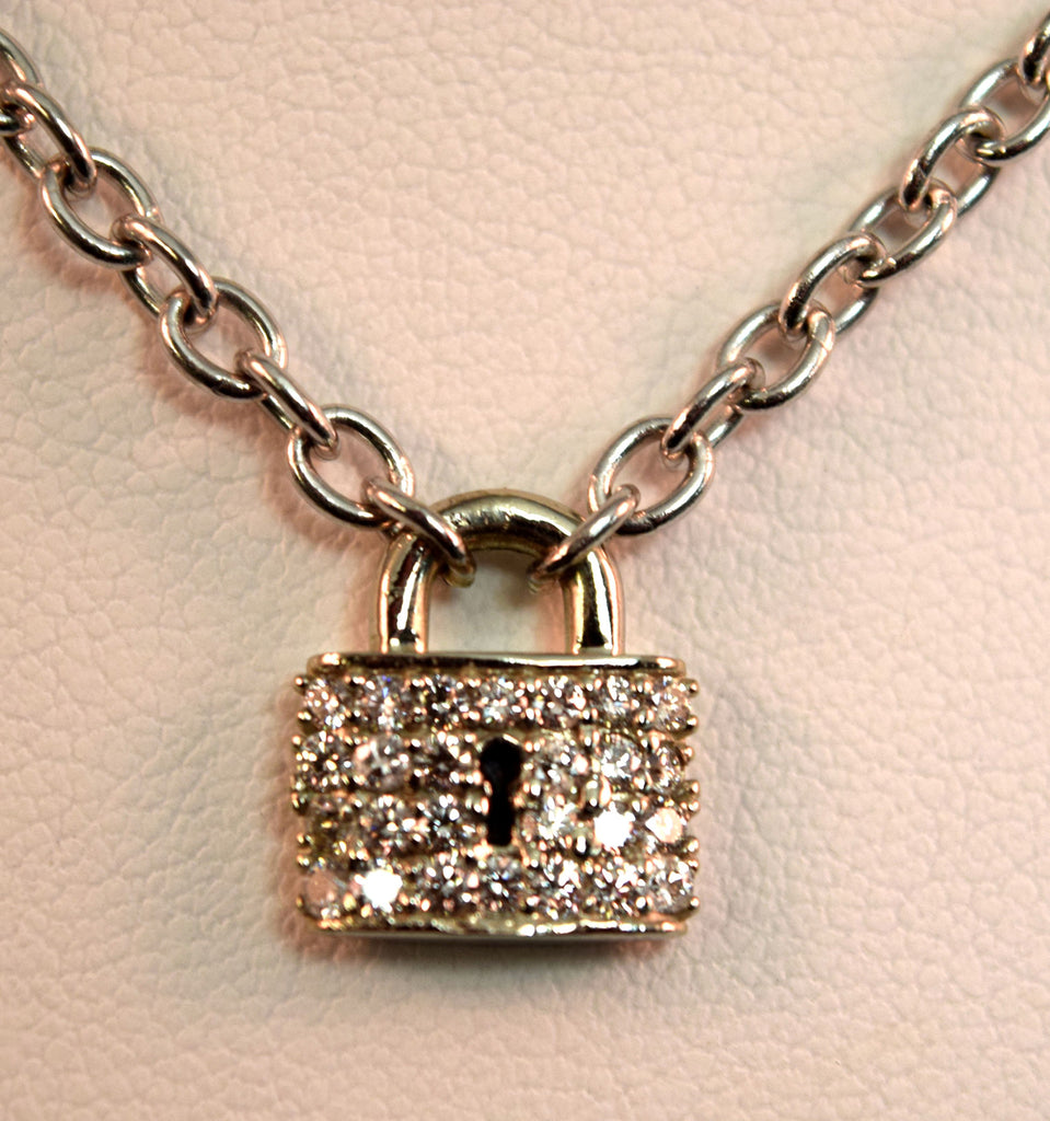 White Gold Diamond Lock Necklace
