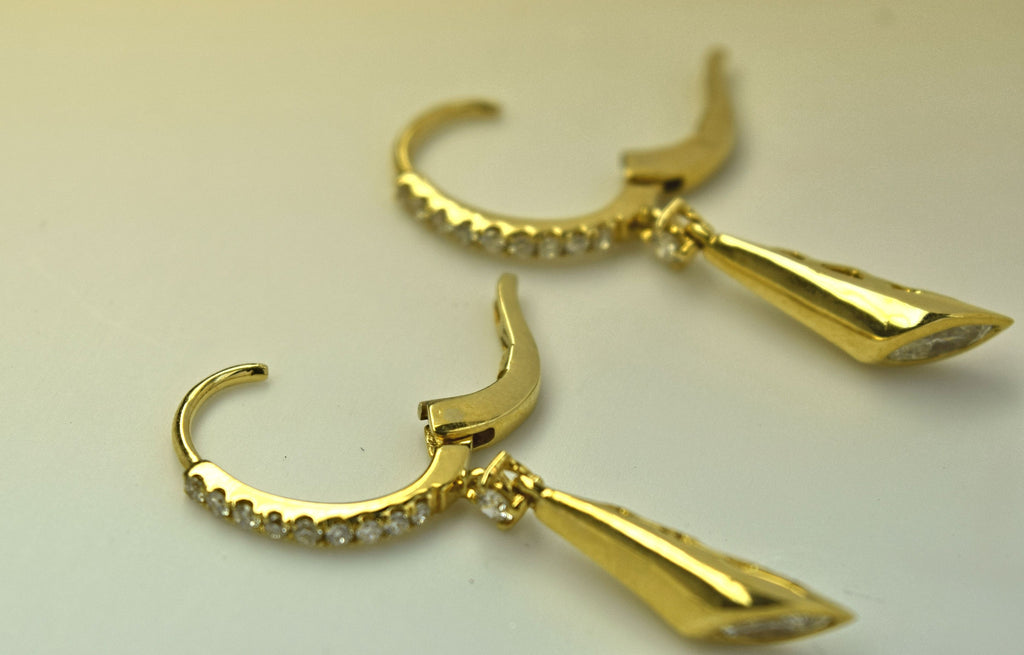 Yellow gold diamond leverback earrings
