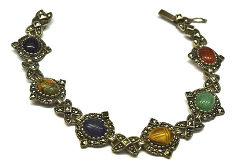 Multi-stone antiqued silver bracelet