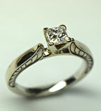 White Gold Princess Cut Cathedral Style Solitaire