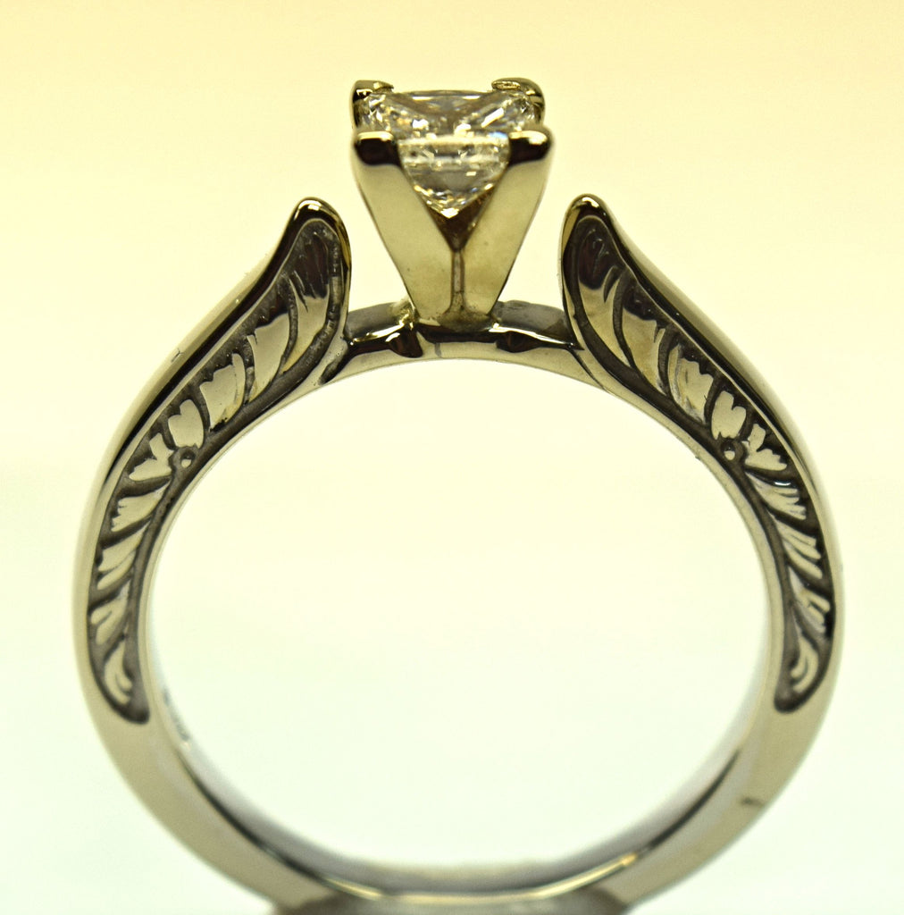 White Gold Princess Cut Cathedral Style Solitaire