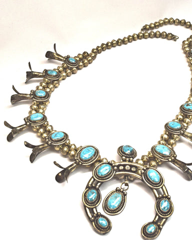 Sterling Silver turquoise squash blossom necklace