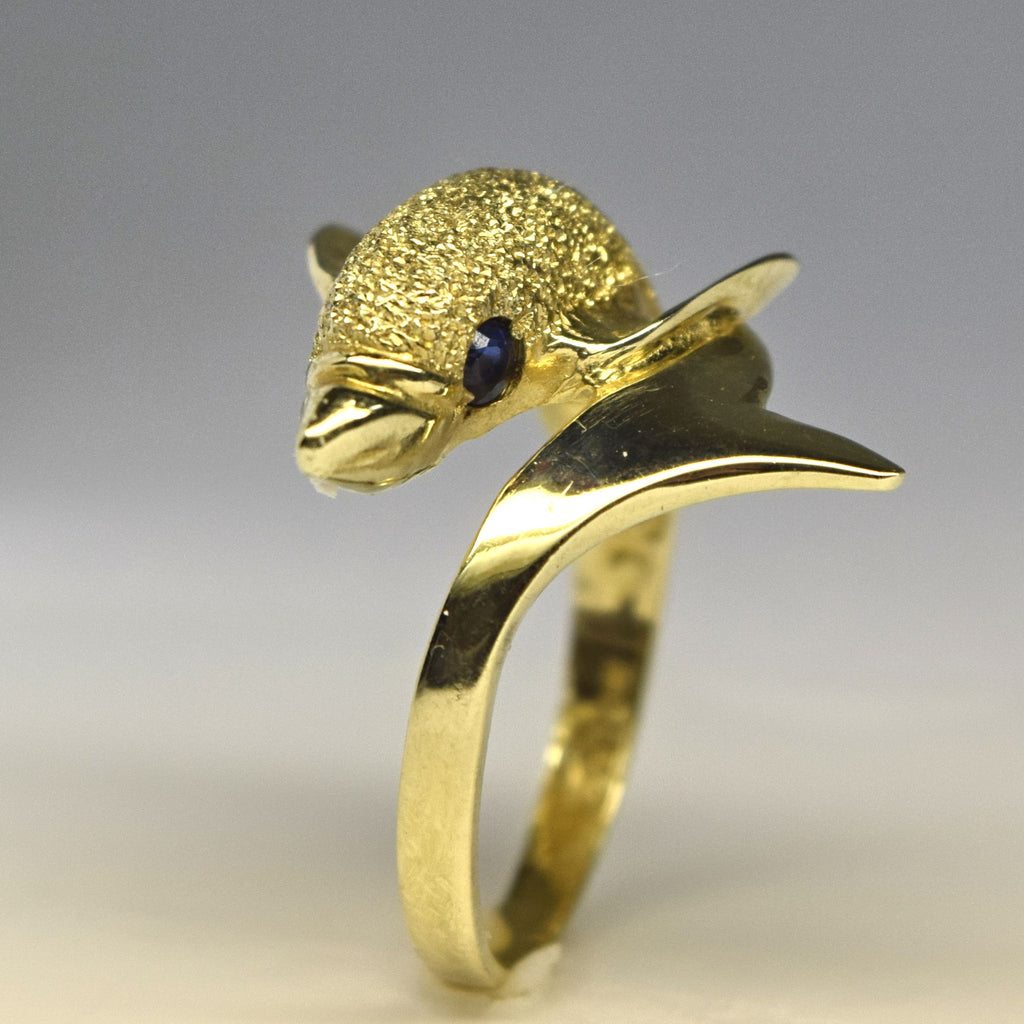 SD-F007D Wrap Around Style Dolphin Ring - 14K Gold -